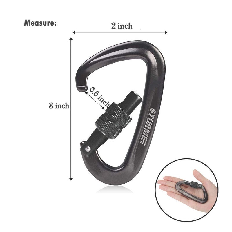 STURME Carabiner Clip 12KN Aluminium Wiregate Lightweight Heavy Duty Large Strong Durable D-Ring Hooks Spring Snap Link Keychain Clips Set for Hammock Improved Design for 2024 (Gunmetal) - Image 2